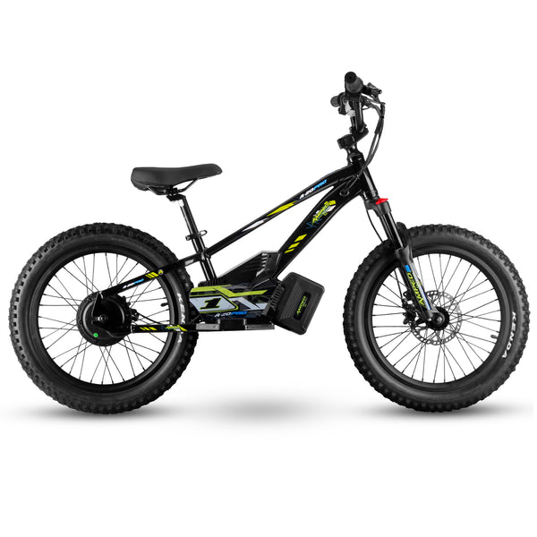 Amped A20 pro Black electric bike with yellow accents on a white background side right