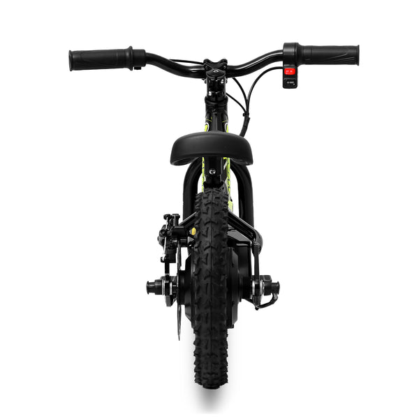 Amped A10 Black children's electric bike on a white background rear view