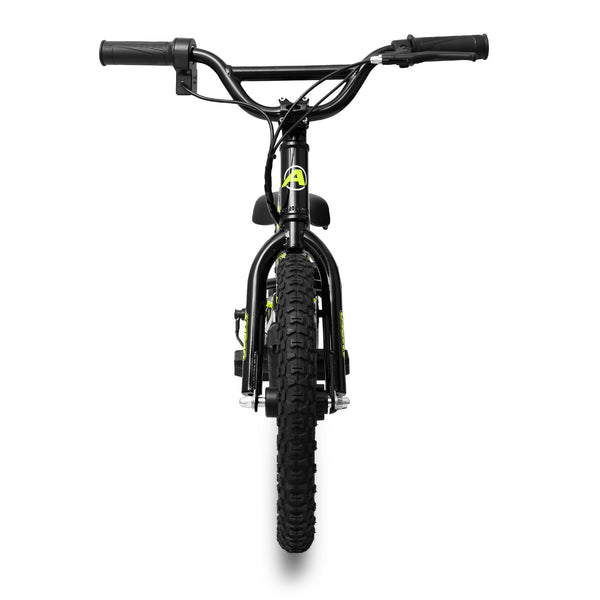 Black Amped A16 Children's electric bicycle on a white background rear