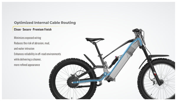 Revvi 24" bike in black side cable routing