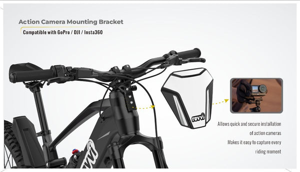 Revvi 24" bike in black  Go Pro DJI Insta 360 mount
